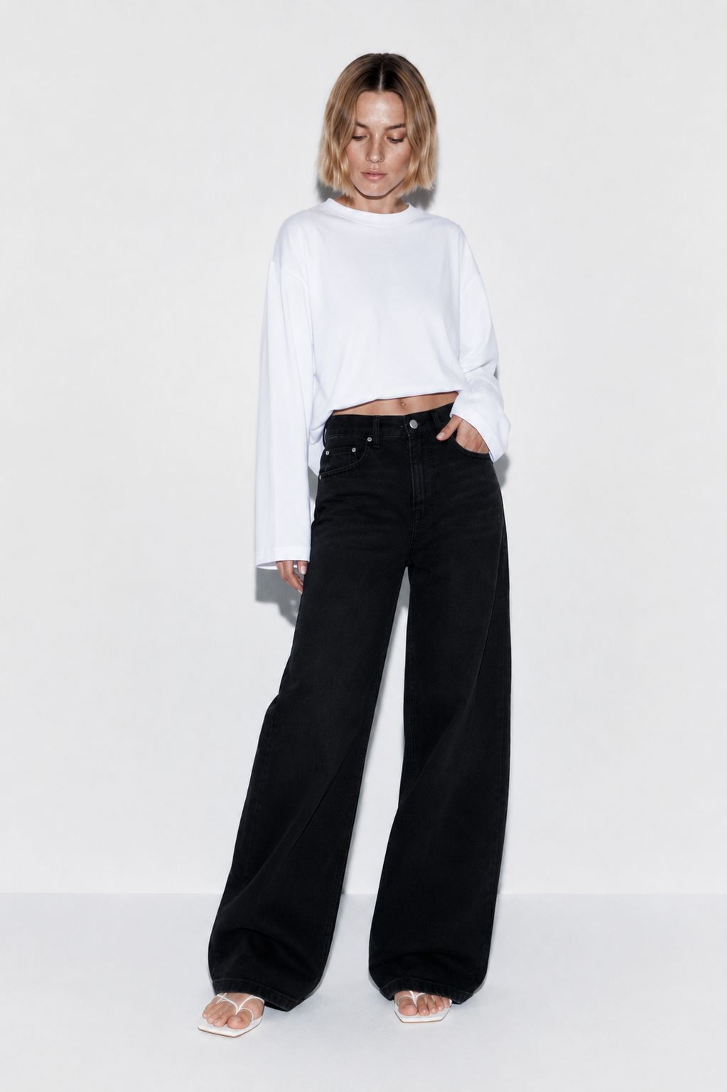 ONLY Juicy high waisted wide leg jean in grey wash