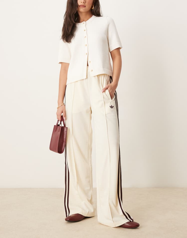 adidas Originals Firebird Loose track pants in cream and burgundy