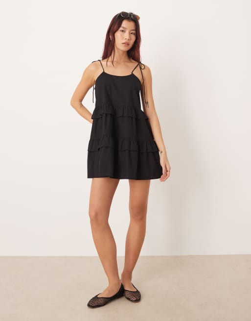 Esmee tiered mini beach dress in black