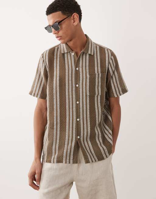 New Look textured stripe shirt in khaki