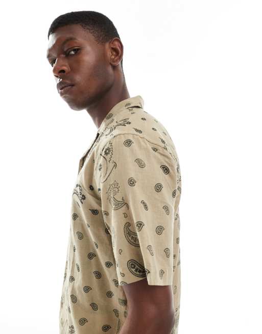 ONLY & SONS revere collar shirt in beige paisley print