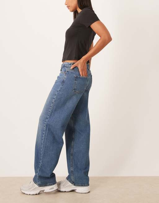 JDY Katie low waist straight leg jeans in mid blue
