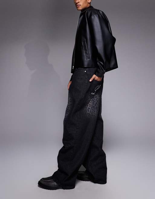 Liquor N Poker viper baggy jeans in black snake print