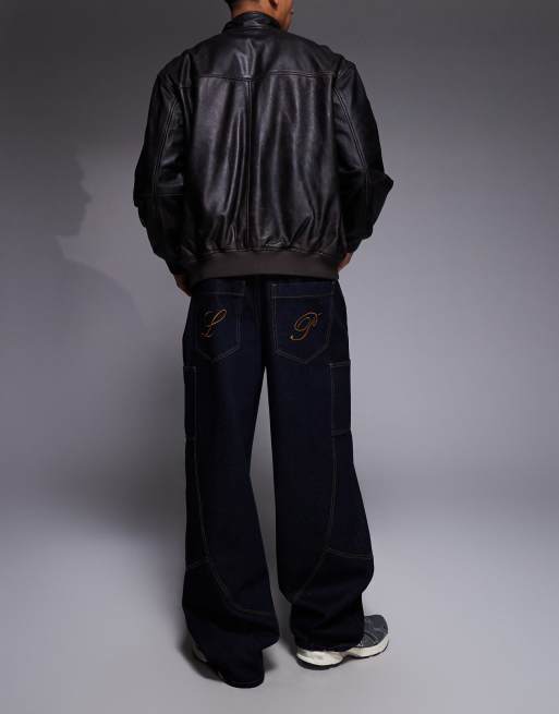 Liquor N Poker baggy spliced side pocket jeans in black