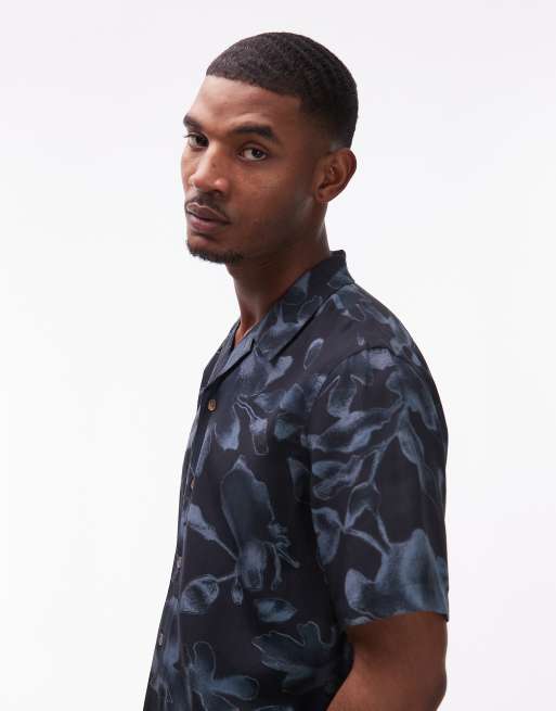 PS Paul Smith revere collar floral printed shirt in black