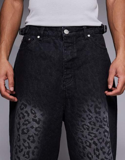 Liquor N Poker viper baggy jeans in black snake print