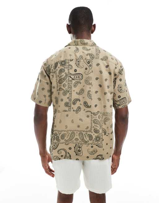 ONLY & SONS revere collar shirt in beige paisley print
