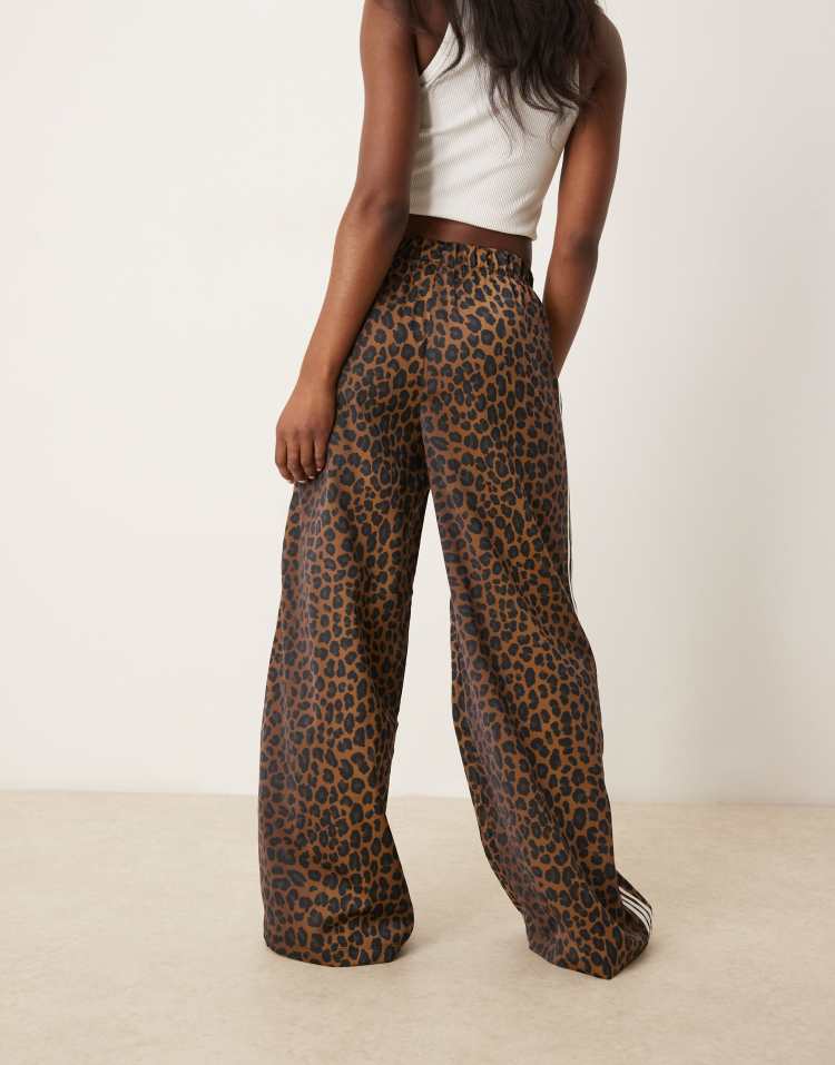 adidas Originals satin wide leg track pants in leopard print