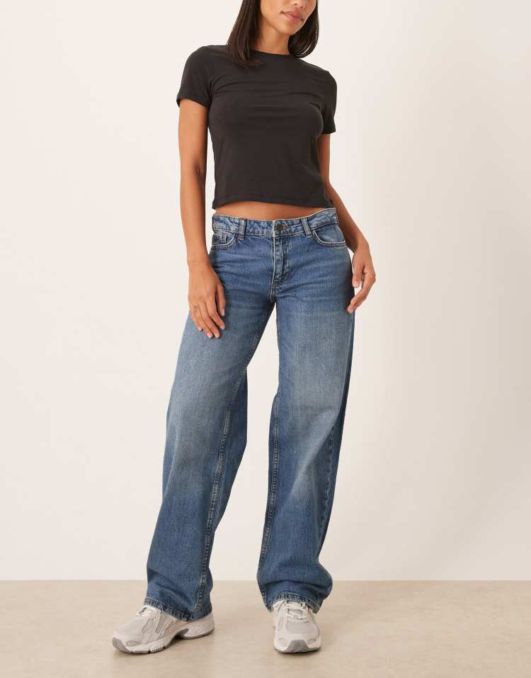 JDY Katie low waist straight leg jeans in mid blue