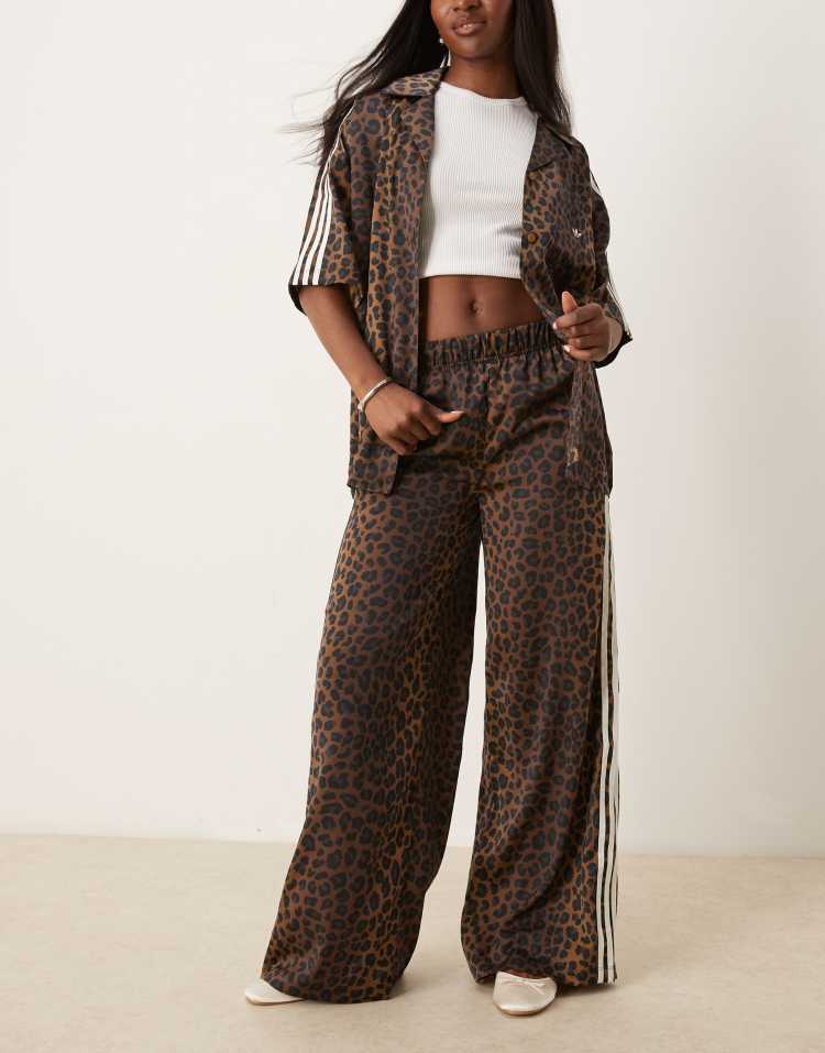 adidas Originals satin wide leg track pants in leopard print