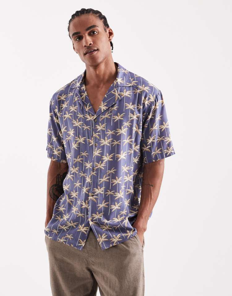 Sol Beach leaf print beach shirt in navy