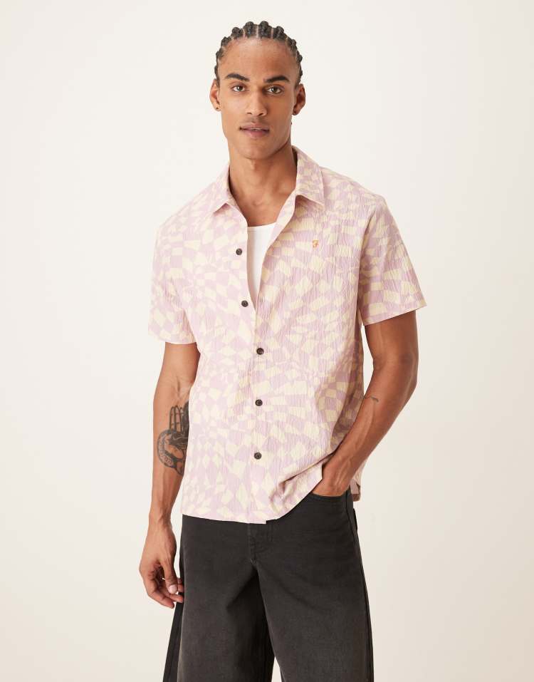 Farah Angelo short sleeve abstract print shirt in pink