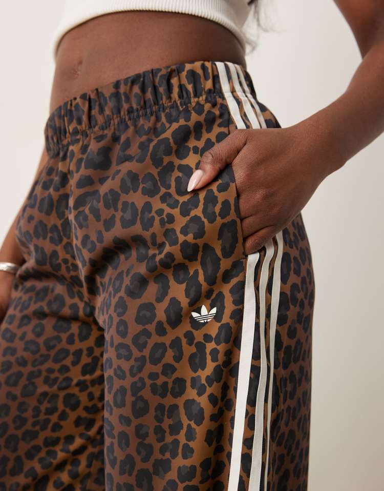 adidas Originals satin wide leg track pants in leopard print
