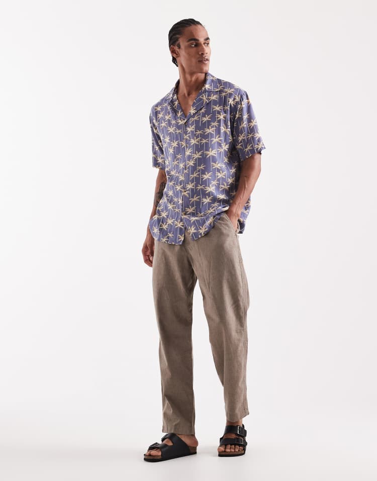 Sol Beach leaf print beach shirt in navy