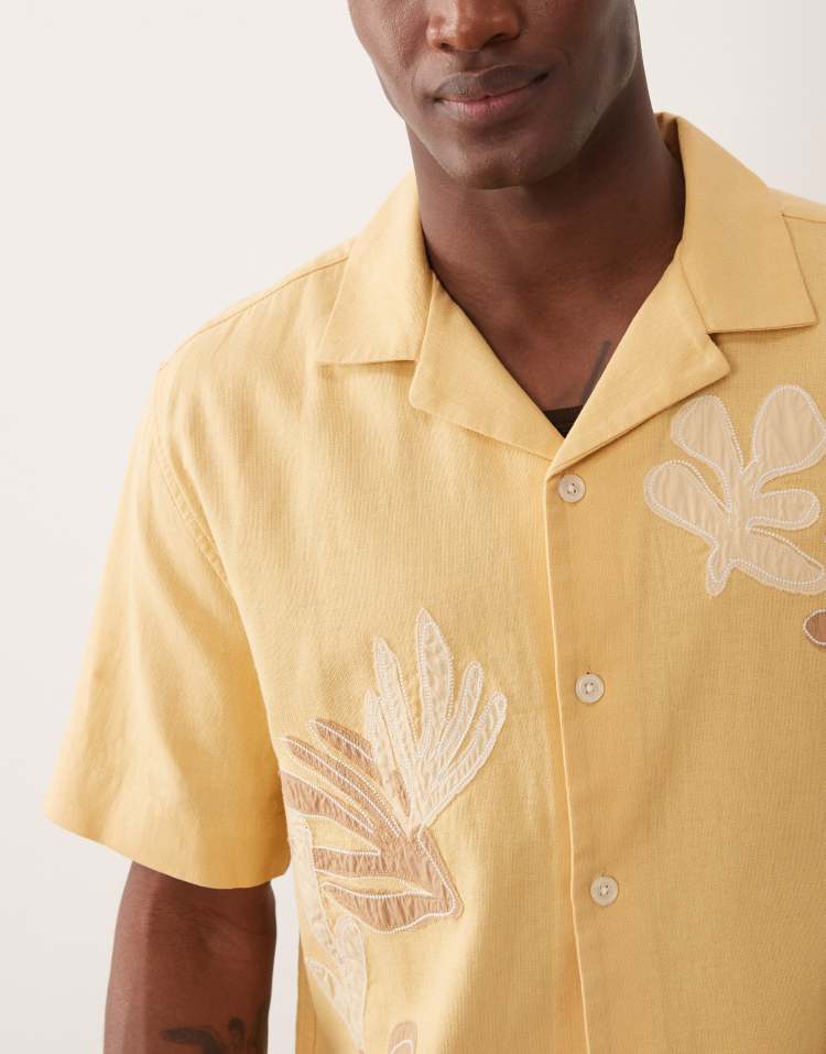Abercrombie & Fitch floral pattern short sleeve shirt in yellow