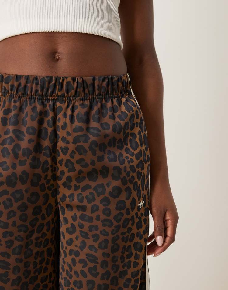 adidas Originals satin wide leg track pants in leopard print