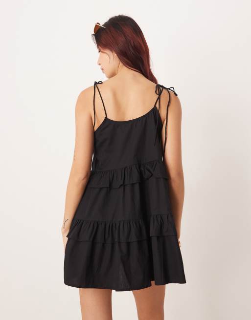 Esmee tiered mini beach dress in black