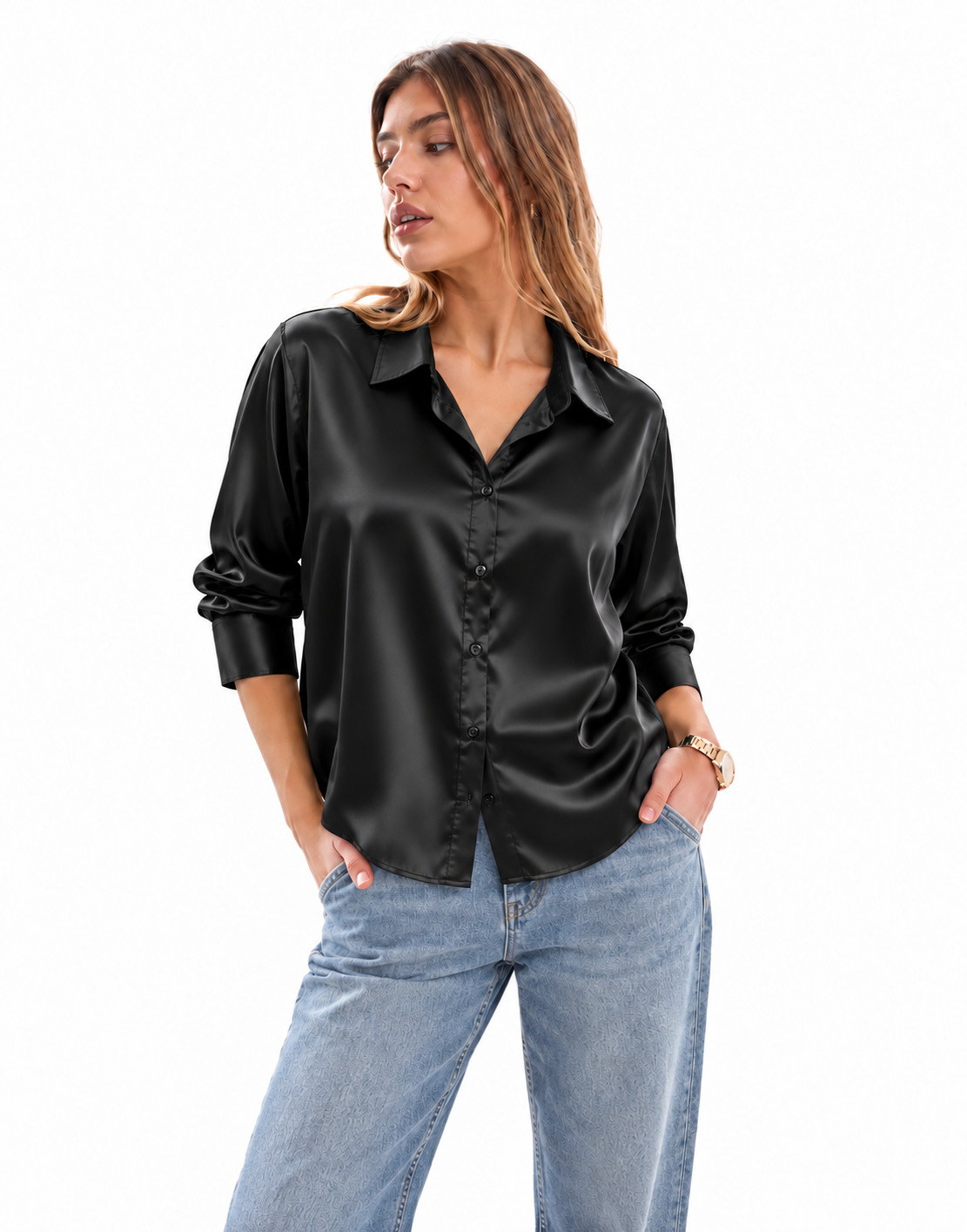 COAL - PLAIN WOMEN SATIN SHIRT