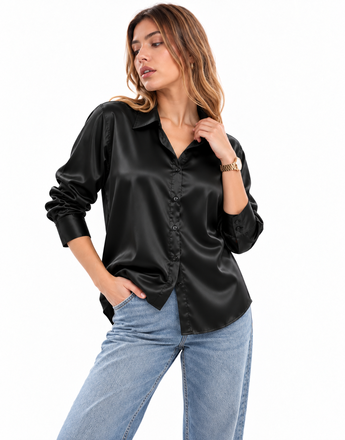 COAL - PLAIN WOMEN SATIN SHIRT