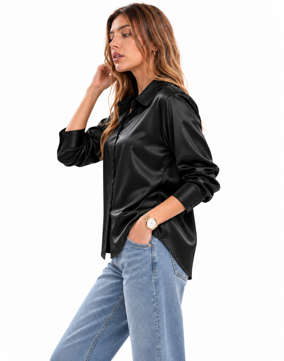 COAL - PLAIN WOMEN SATIN SHIRT
