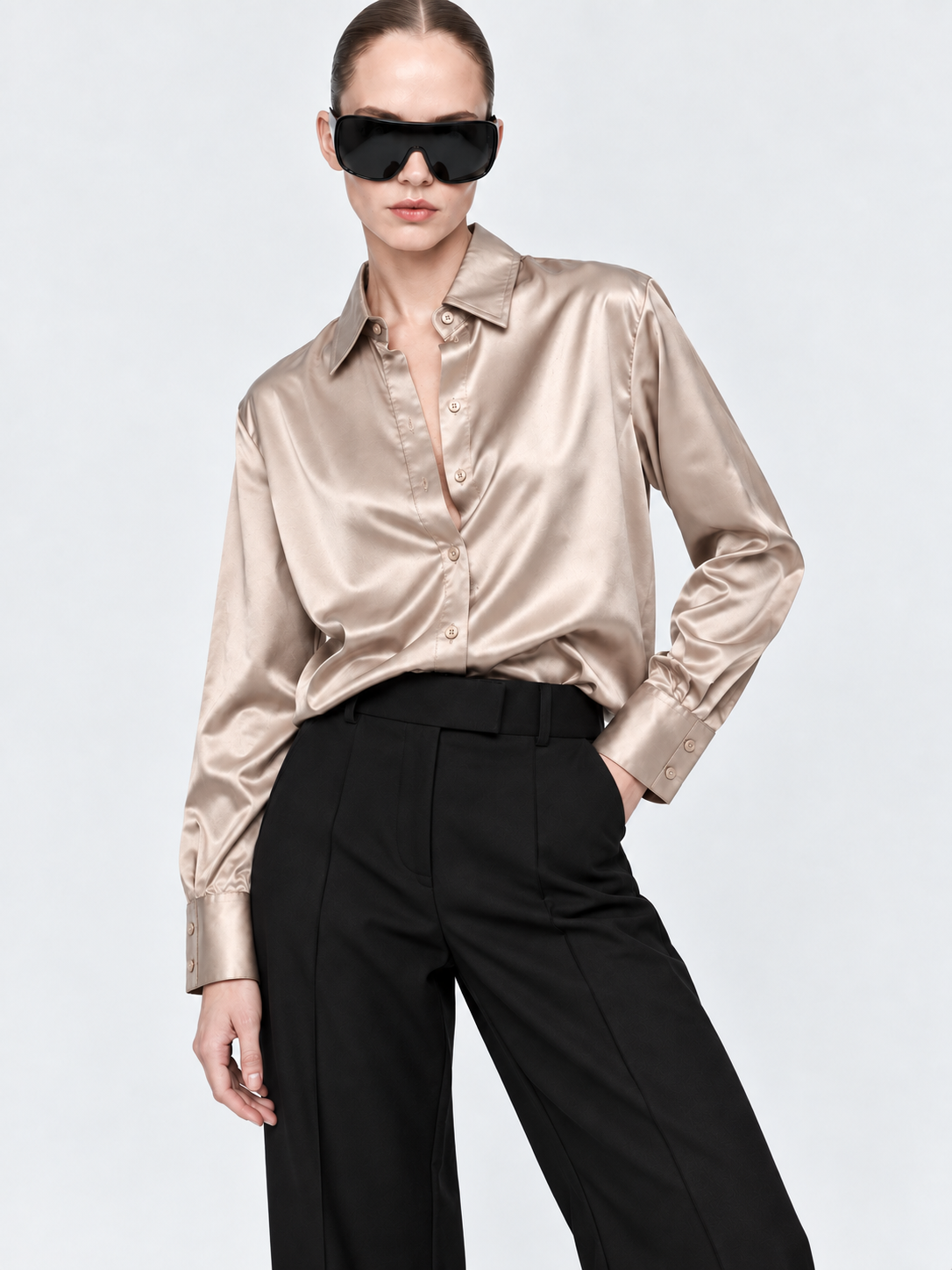 PALE - PLAIN WOMEN SATIN SHIRT