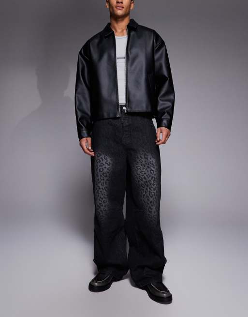 Liquor N Poker viper baggy jeans in black snake print