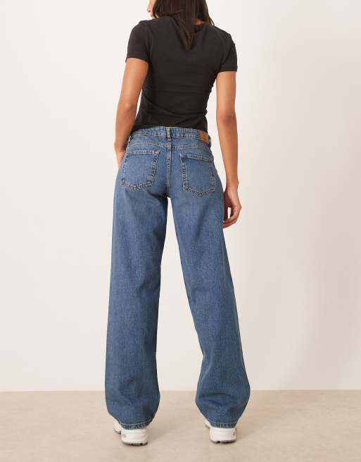 JDY Katie low waist straight leg jeans in mid blue