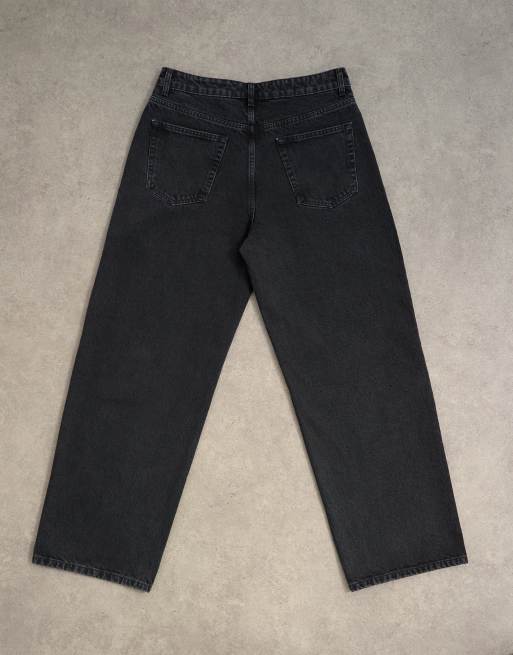 Topman circular design rigid baggy jean in washed black