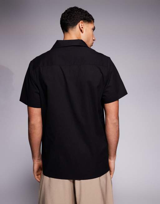 South Beach embroidered revere shirt in black