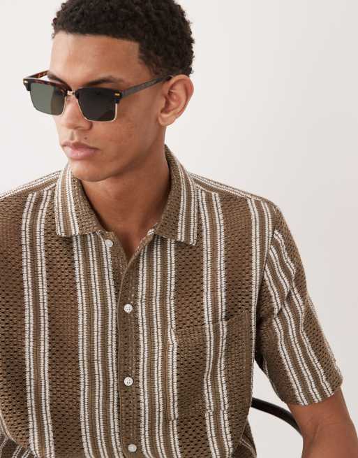 New Look textured stripe shirt in khaki