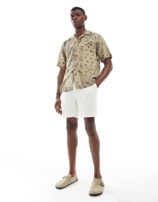 ONLY & SONS revere collar shirt in beige paisley print