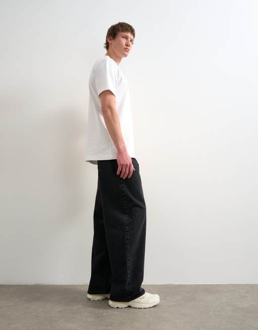 Topman circular design rigid baggy jean in washed black