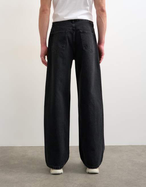 Topman circular design rigid baggy jean in washed black