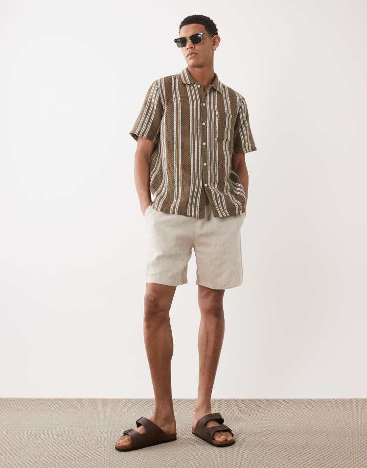 New Look textured stripe shirt in khaki