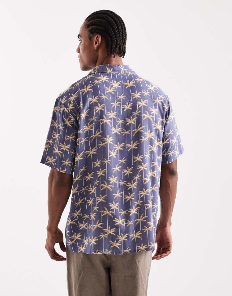 Sol Beach leaf print beach shirt in navy