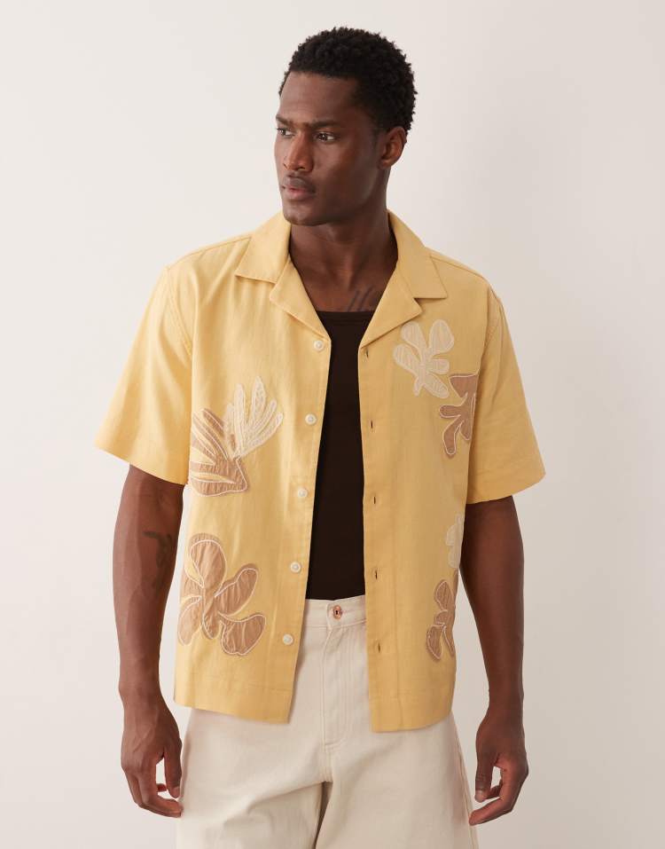 Abercrombie & Fitch floral pattern short sleeve shirt in yellow