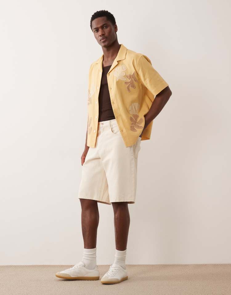 Abercrombie & Fitch floral pattern short sleeve shirt in yellow