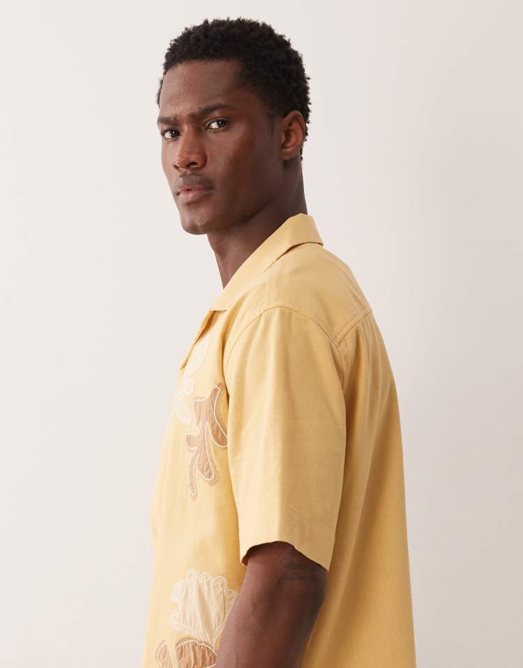 Abercrombie & Fitch floral pattern short sleeve shirt in yellow