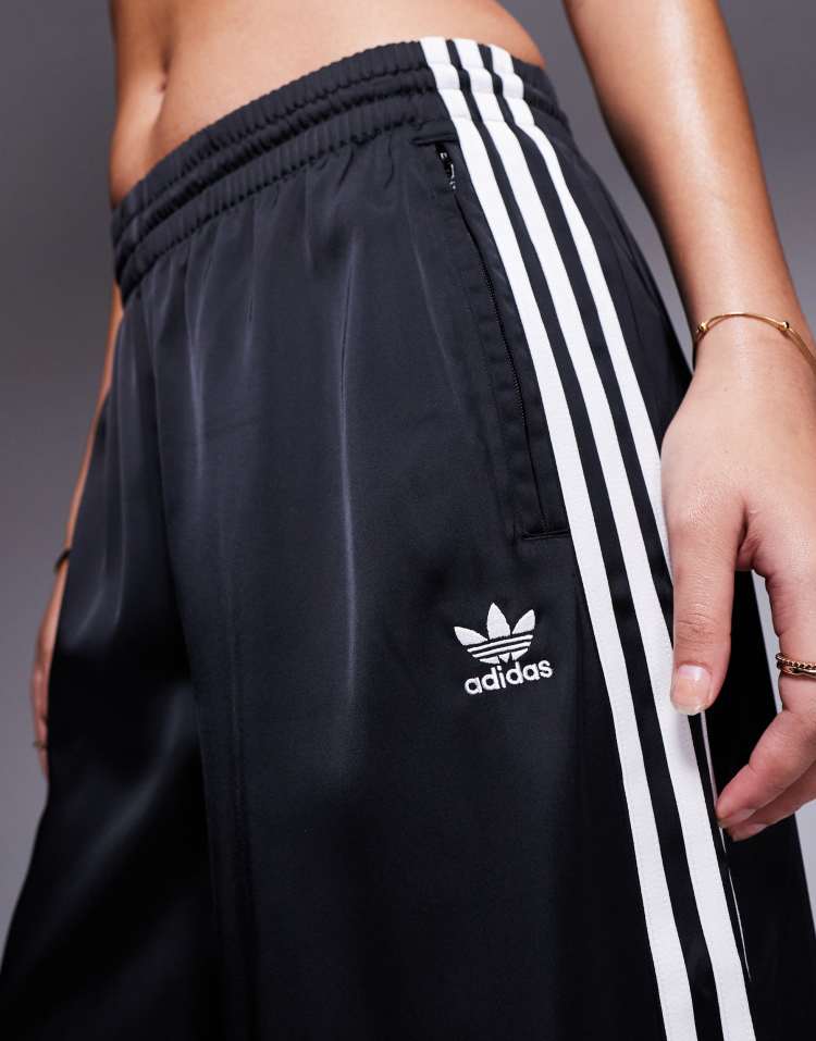 adidas Originals wide leg satin joggers in black
