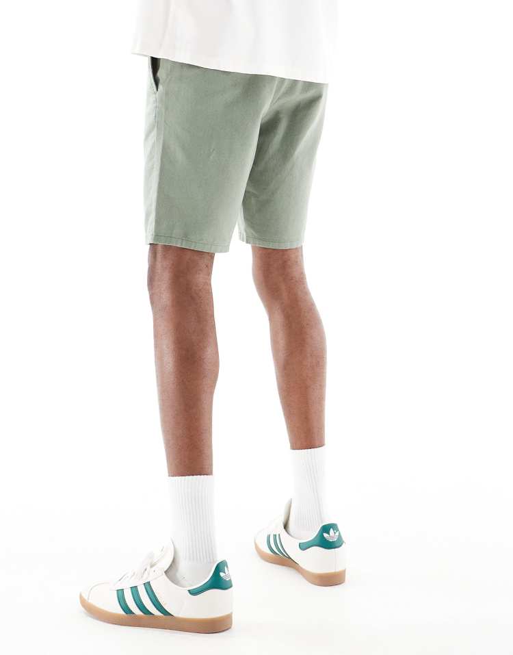 ONLY & SONS linen mix tie waist shorts dark sage