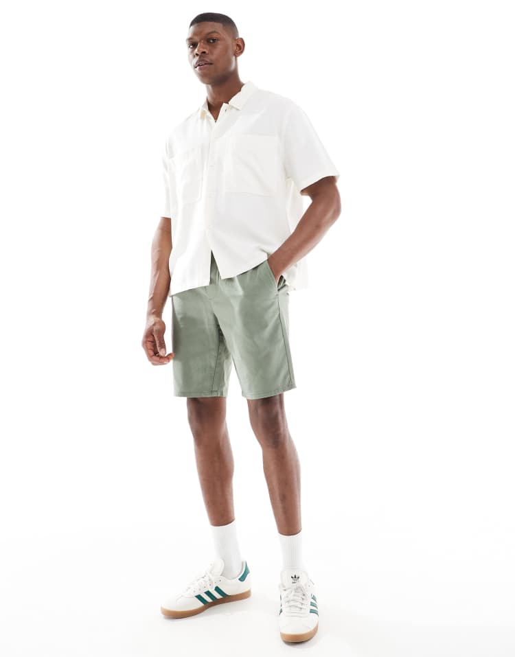 ONLY & SONS linen mix tie waist shorts dark sage