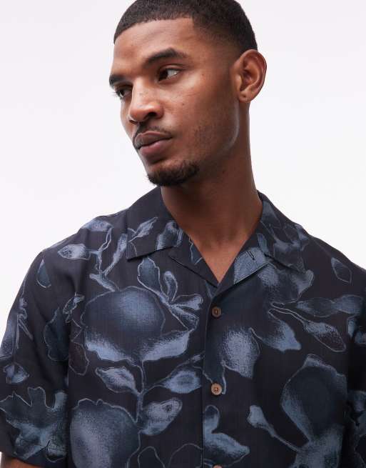 PS Paul Smith revere collar floral printed shirt in black